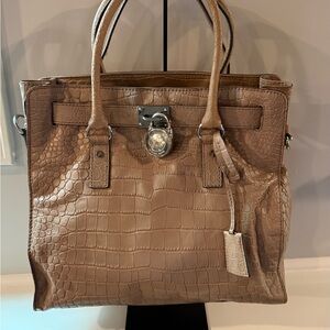 Michael Kors Tan Crocodile-Embossed Hamilton Bag
